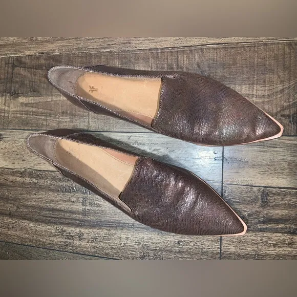 Frye Women's Metallic 11 Kenzie Venetian Flats Loafers Croc Pointed spring boho