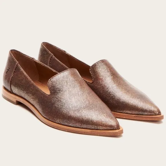 Frye Women's Metallic 11 Kenzie Venetian Flats Loafers Croc Pointed spring boho