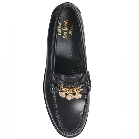 G.H. Bass &amp; Co. Women’s Penny Black Loafers with Gold Accents NIB!