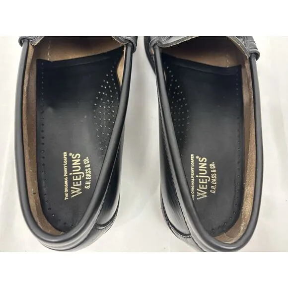 G.H. BASS MENS WEEJUNS Lincoln Bit Loafer Shoe Black Slip On Leather Size 9.5