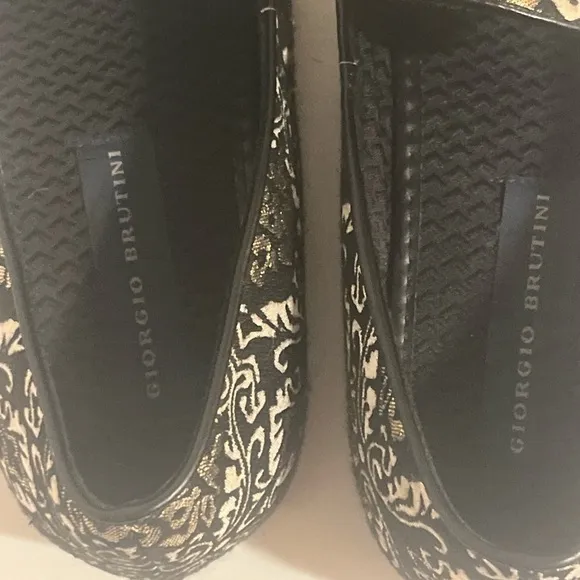 Giorgio Brutini Callas Holiday Black Gold Brocade Loafer Smoking Shoes 10