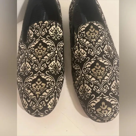 Giorgio Brutini Callas Holiday Black Gold Brocade Loafer Smoking Shoes 10