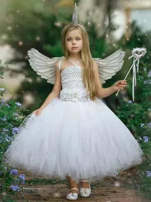 Girls White Angel Unicorn Tutu Costume Dress