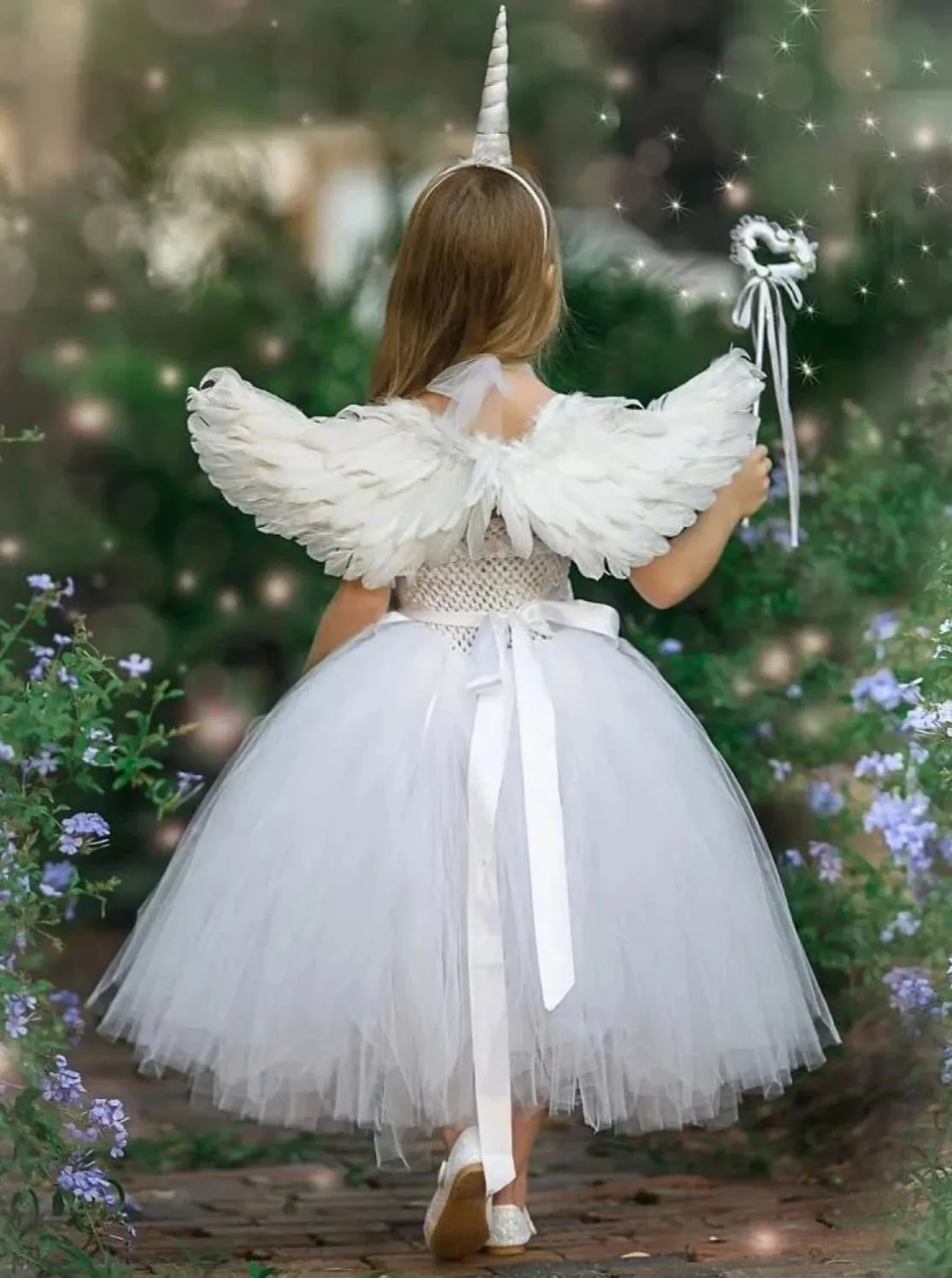 Girls White Angel Unicorn Tutu Costume Dress