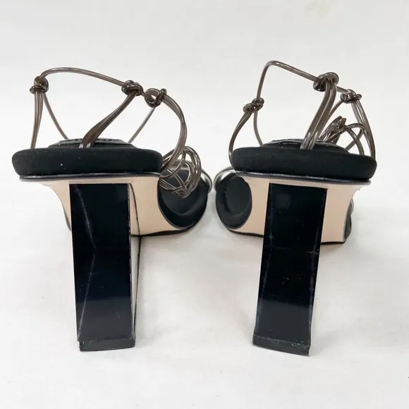 Good American Neoprene Clear Block Heel Clear and Brown Straps Sandals 5 New