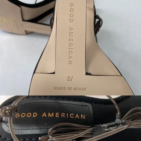 Good American Neoprene Clear Block Heel Clear and Brown Straps Sandals 5 New