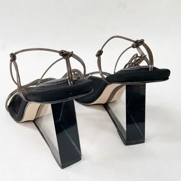 Good American Neoprene Clear Block Heel Clear and Brown Straps Sandals 5 New