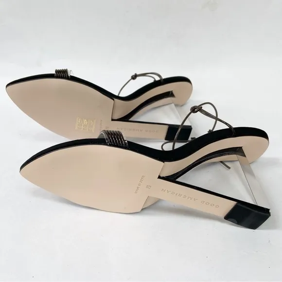 Good American Neoprene Clear Block Heel Clear and Brown Straps Sandals 5 New