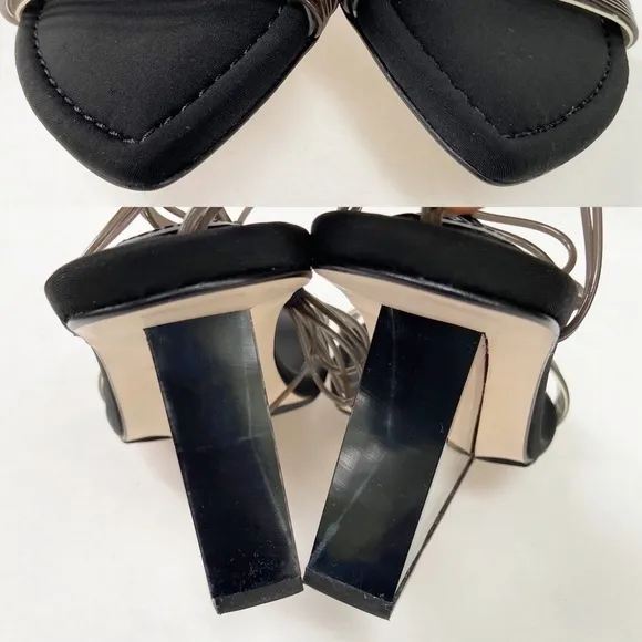 Good American Neoprene Clear Block Heel Clear and Brown Straps Sandals 5 New