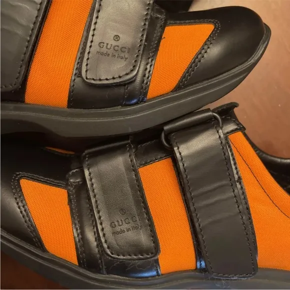 Gucci Women’s Shoes Black Orange Sneakers NWT SAKS FIFTH AVE AUTH 5.5 Leather