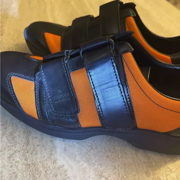 Gucci Women’s Shoes Black Orange Sneakers NWT SAKS FIFTH AVE AUTH 5.5 Leather