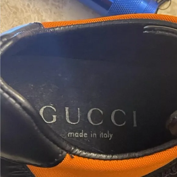 Gucci Women’s Shoes Black Orange Sneakers NWT SAKS FIFTH AVE AUTH 5.5 Leather