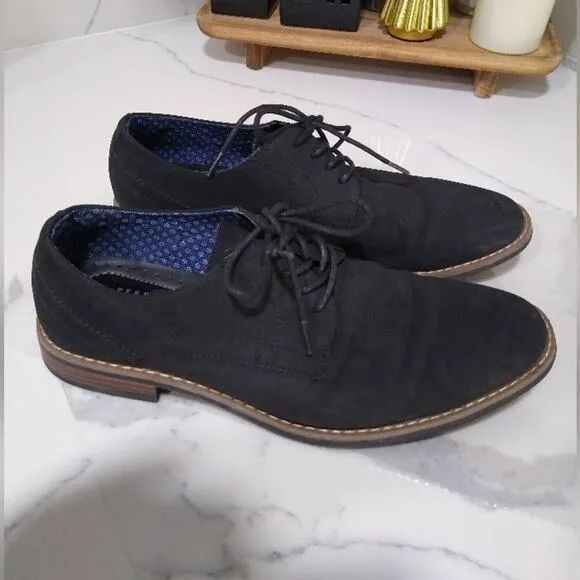 [H468] Perry Ellis &quot;Jackson 2 Wide&quot; Black Suede Oxfords - Minimalist Design