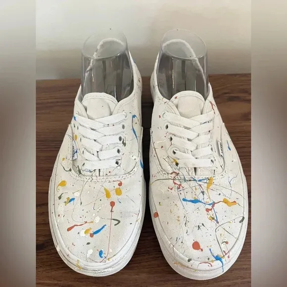 Hand Painted Vans Authentic sz M9/W10.5 Splatter Paint Artsy Streetwear Colorful