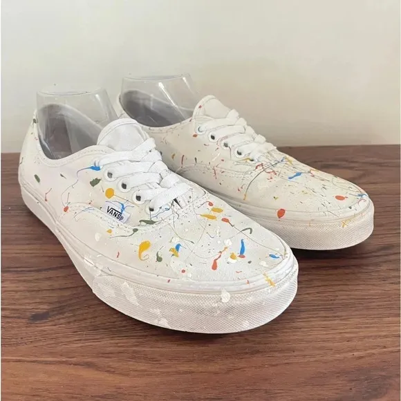 Hand Painted Vans Authentic sz M9/W10.5 Splatter Paint Artsy Streetwear Colorful