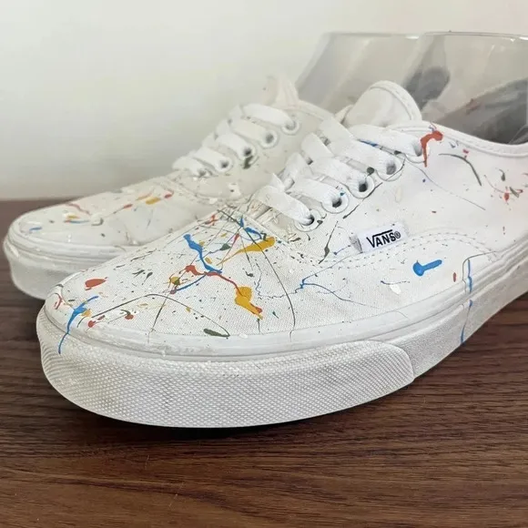 Hand Painted Vans Authentic sz M9/W10.5 Splatter Paint Artsy Streetwear Colorful