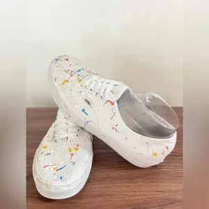 Hand Painted Vans Authentic sz M9/W10.5 Splatter Paint Artsy Streetwear Colorful