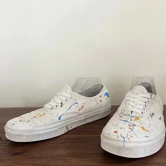 Hand Painted Vans Authentic sz M9/W10.5 Splatter Paint Artsy Streetwear Colorful