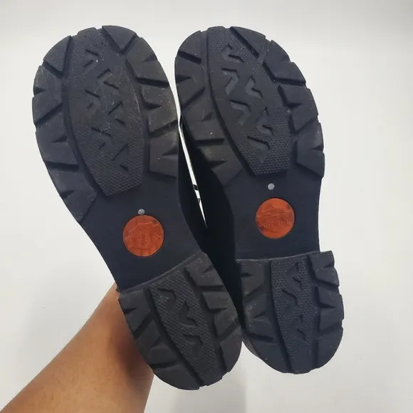 Harley-Davidson Black Leather Shoes Chunky Heels Y2K