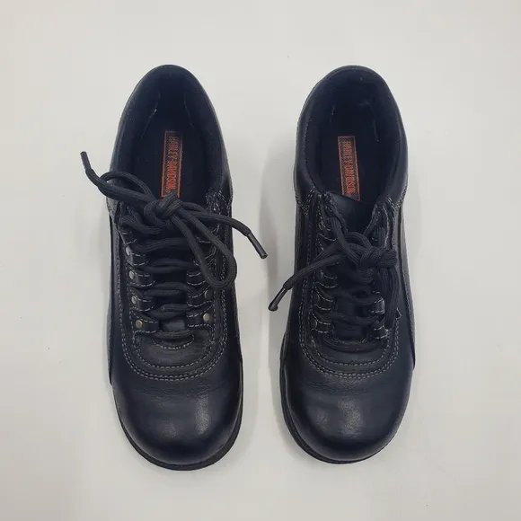 Harley-Davidson Black Leather Shoes Chunky Heels Y2K
