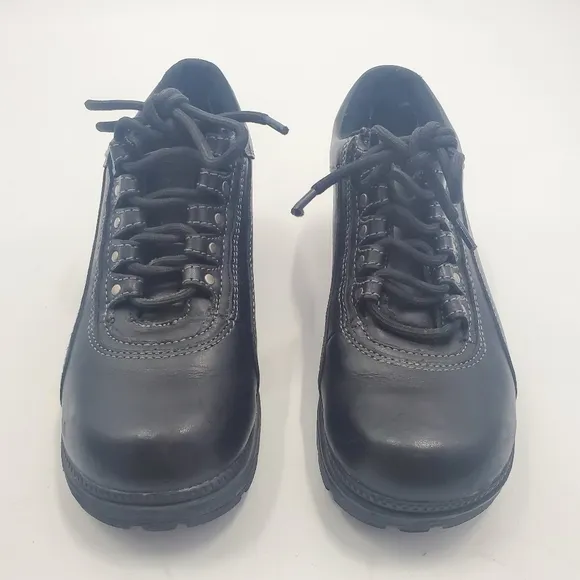 Harley-Davidson Black Leather Shoes Chunky Heels Y2K