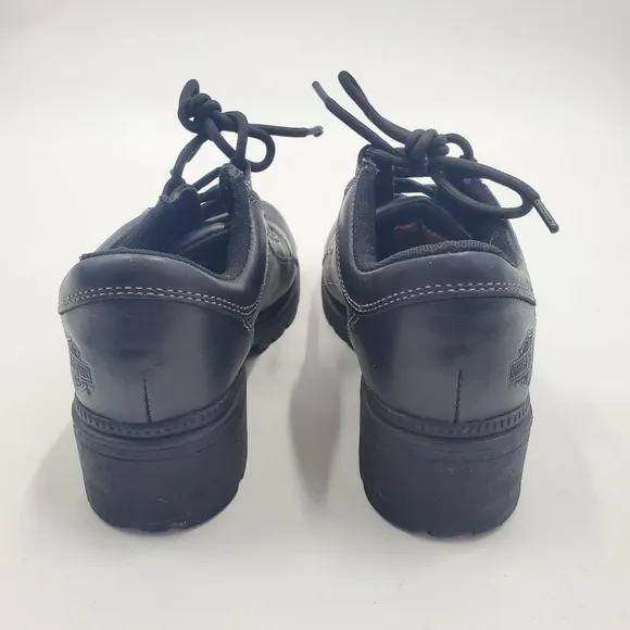 Harley-Davidson Black Leather Shoes Chunky Heels Y2K