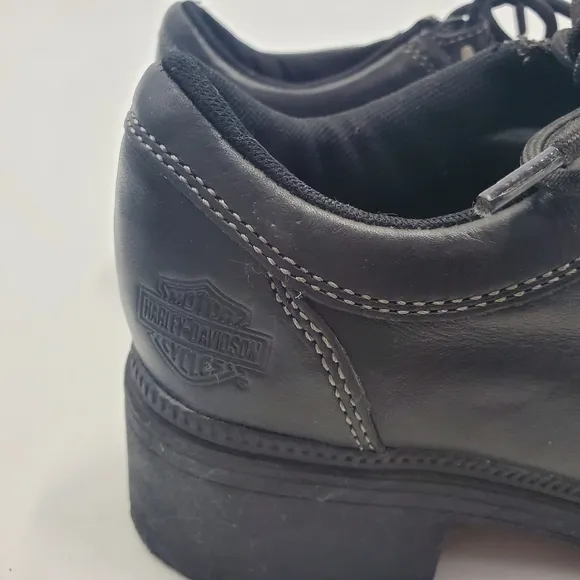Harley-Davidson Black Leather Shoes Chunky Heels Y2K