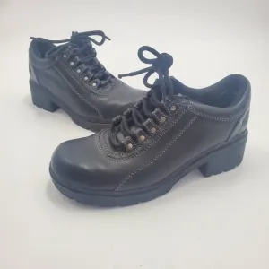 Harley-Davidson Black Leather Shoes Chunky Heels Y2K