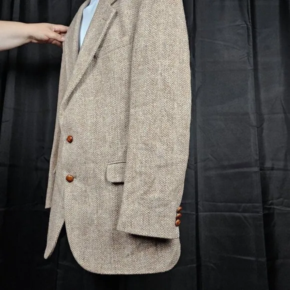 Harris Tweed Wool Jacket Vintage Men's Tailored XL (Brown)