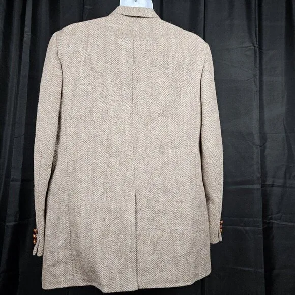 Harris Tweed Wool Jacket Vintage Men's Tailored XL (Brown)