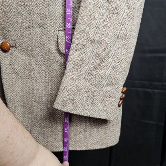 Harris Tweed Wool Jacket Vintage Men's Tailored XL (Brown)