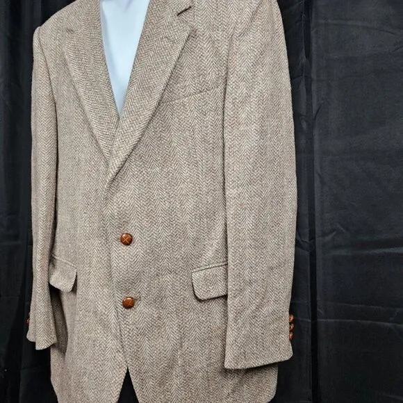 Harris Tweed Wool Jacket Vintage Men's Tailored XL (Brown)