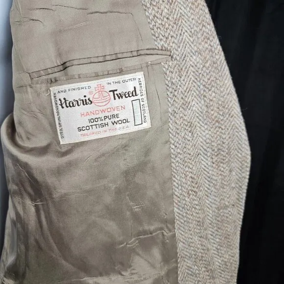 Harris Tweed Wool Jacket Vintage Men's Tailored XL (Brown)