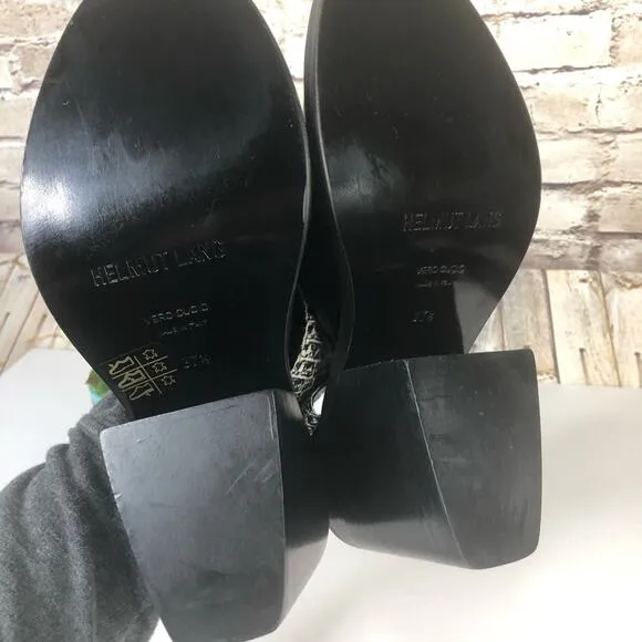 Helmut Lang Black Block Heel Slip On Sandals Snake Print Straps
