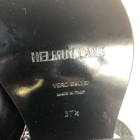 Helmut Lang Black Block Heel Slip On Sandals Snake Print Straps