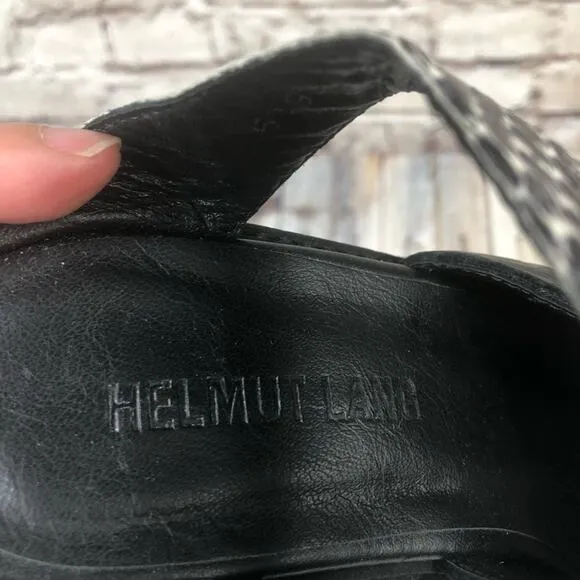 Helmut Lang Black Block Heel Slip On Sandals Snake Print Straps