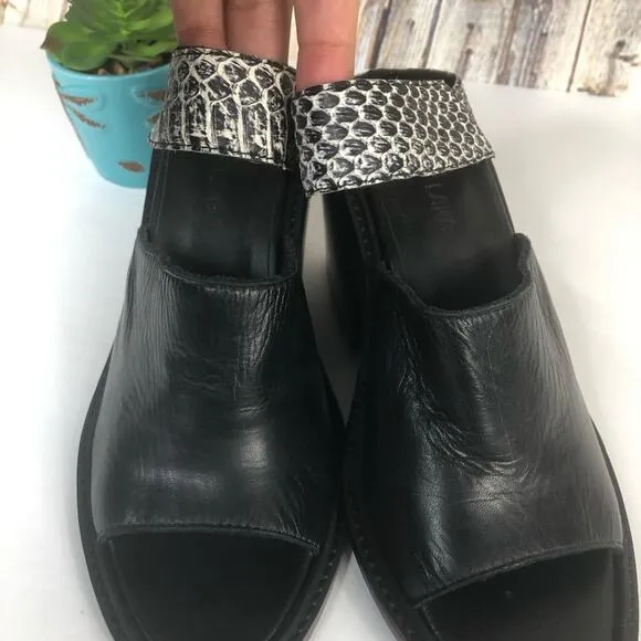 Helmut Lang Black Block Heel Slip On Sandals Snake Print Straps