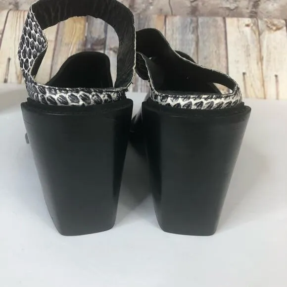 Helmut Lang Black Block Heel Slip On Sandals Snake Print Straps