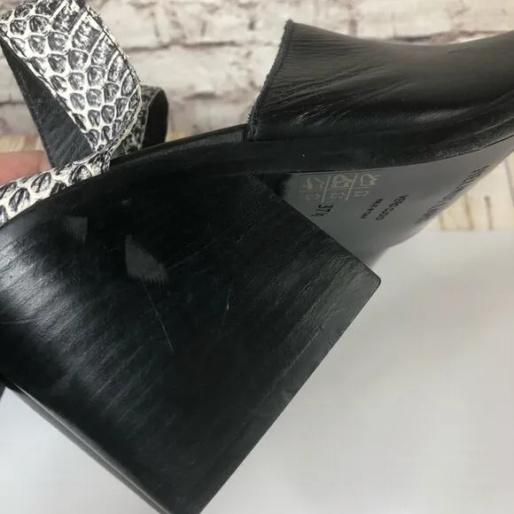 Helmut Lang Black Block Heel Slip On Sandals Snake Print Straps