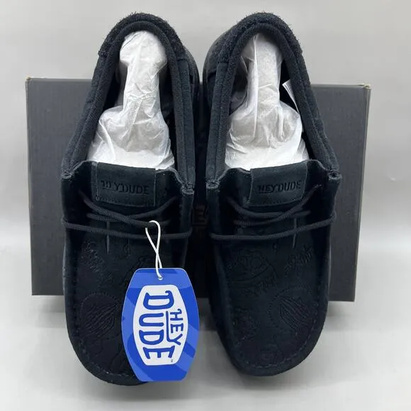 Hey Dude x Jelly Roll Wally Sneakers Men's Size 8 Black Suede Slip On Shoes NEW