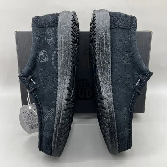 Hey Dude x Jelly Roll Wally Sneakers Men's Size 8 Black Suede Slip On Shoes NEW