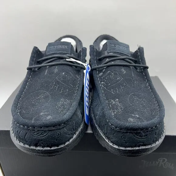 Hey Dude x Jelly Roll Wally Sneakers Men's Size 8 Black Suede Slip On Shoes NEW