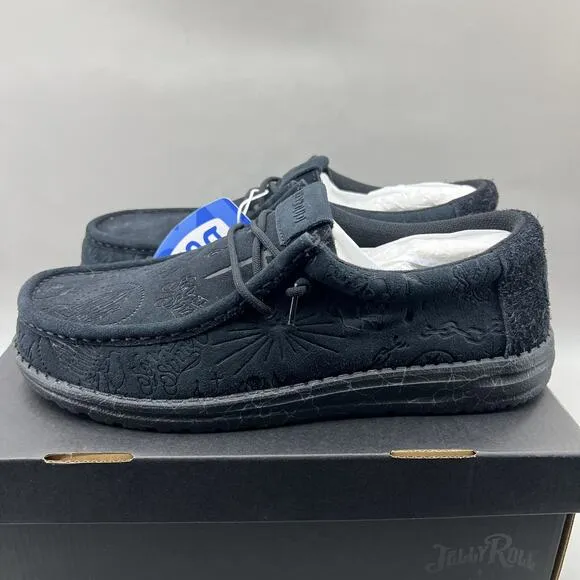Hey Dude x Jelly Roll Wally Sneakers Men's Size 8 Black Suede Slip On Shoes NEW
