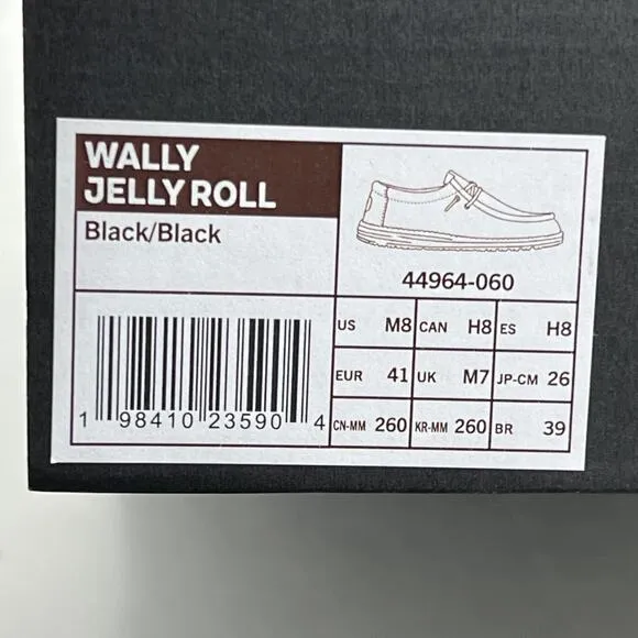 Hey Dude x Jelly Roll Wally Sneakers Men's Size 8 Black Suede Slip On Shoes NEW
