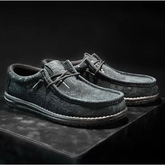 Hey Dude x Jelly Roll Wally Sneakers Men's Size 8 Black Suede Slip On Shoes NEW