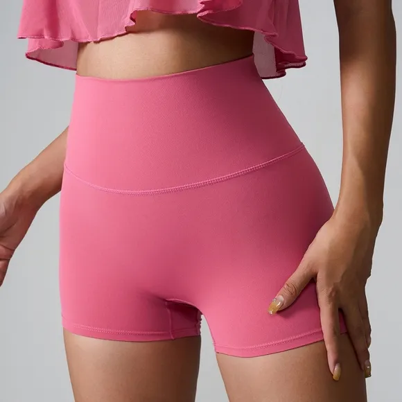 High Rise Athletic Shorts Wide Waistband Back Pocket Yoga Activewear Pink