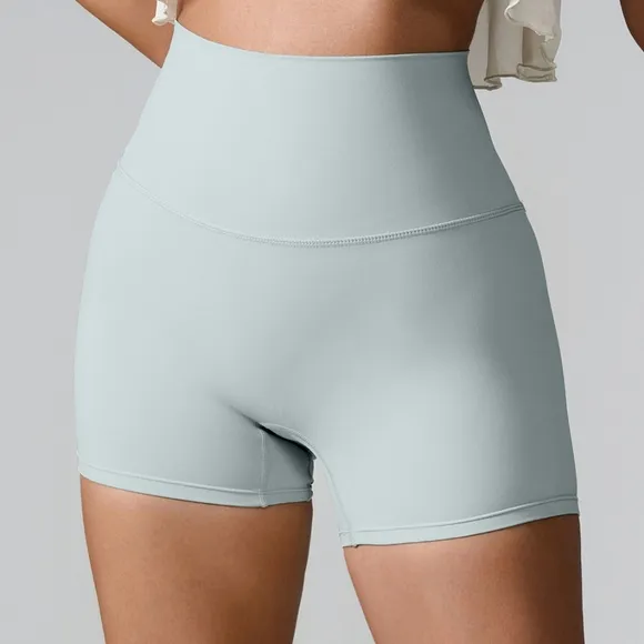 High Rise Back Pocket Athletic Shorts Wide Waistband Yoga Activewear Light Green