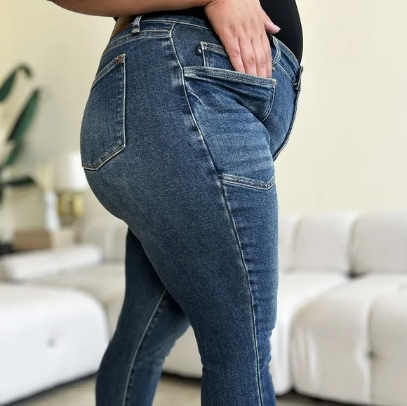 High Waist Skinny Stretch Slim Retro 90s Mom Patch Pocket Jean Pants Judy Blue