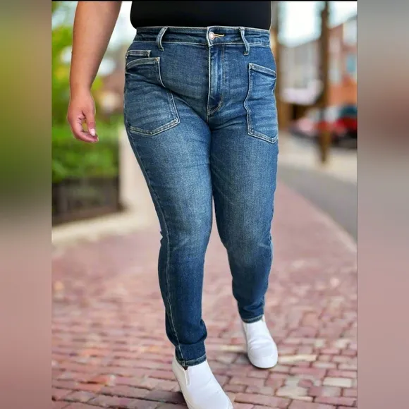 High Waist Skinny Stretch Slim Retro 90s Mom Patch Pocket Jean Pants Judy Blue