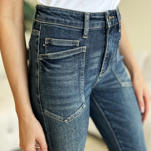 High Waist Skinny Stretch Slim Retro 90s Mom Patch Pocket Jean Pants Judy Blue